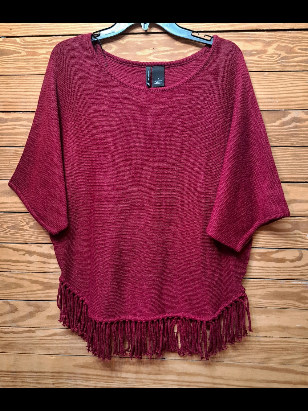 Ladies Maroon Sz M Loose Fit Fringe Hem Boho New Directions Top